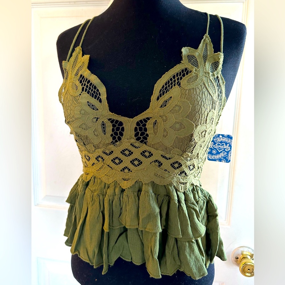 NWT FREE PEOPLE ADELLA Fairy Camisole Cami Tank top Olive Sparrow size Small